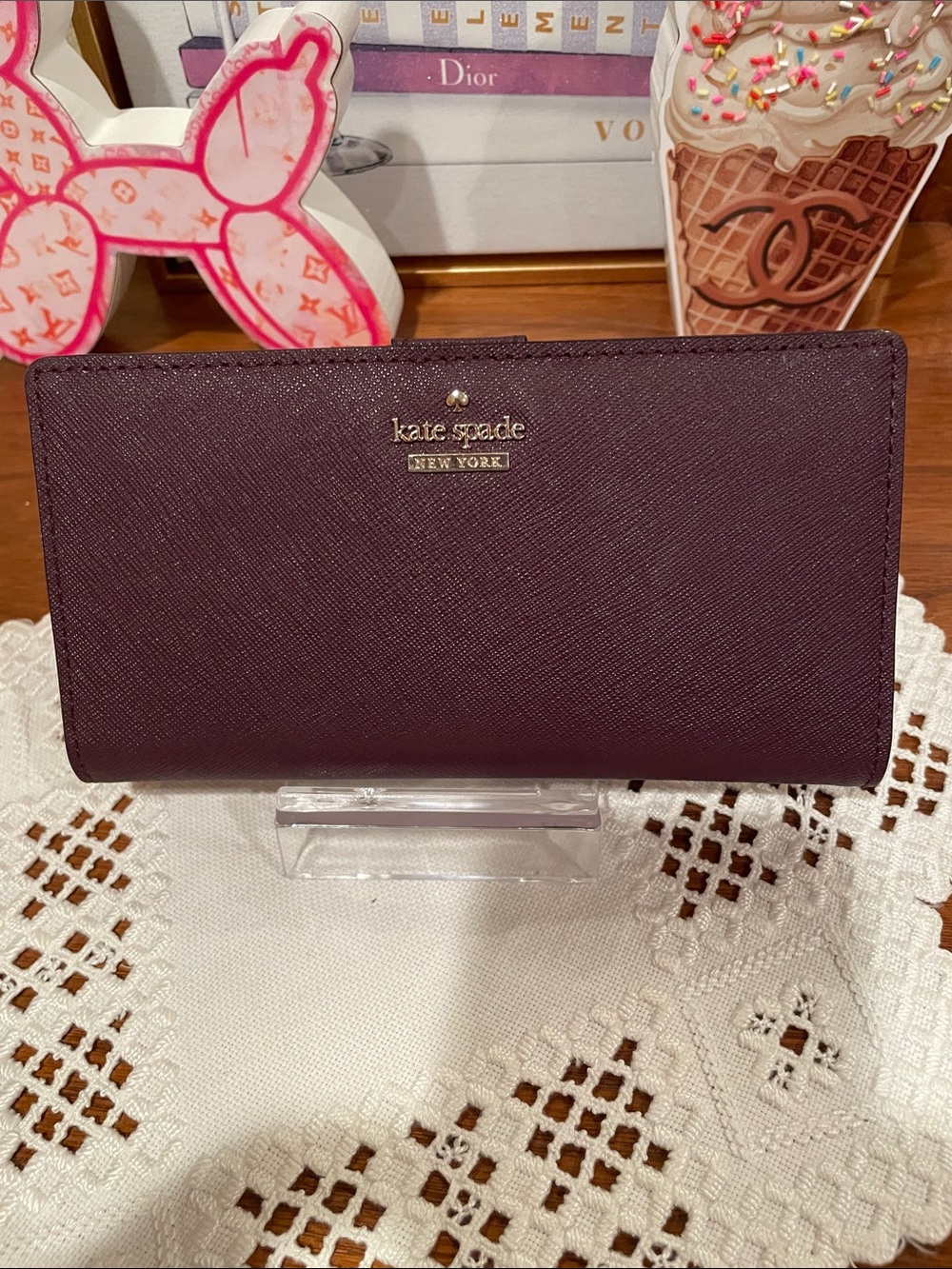 kate spade plum textured leather continental wallet